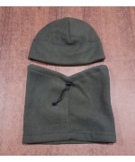 Комплект шапка + шарф-бафф утеплённый, олива, новый